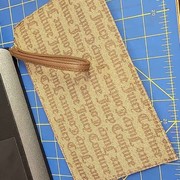 Juicy Couture Brown Monogram Envelope Clutch 10" x 5.5" Like New - Picture 2 of 16